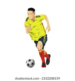 Dribble ball with futsal, football, or soccer Colombian player vector.