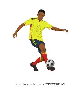 Dribble ball with futsal, football, or soccer Colombian player vector.