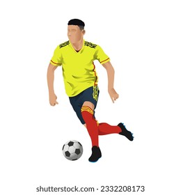 Dribble ball with futsal, football, or soccer Colombian player vector.