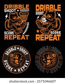 Dribble Shoot Score Repeat t-shirt design vector template