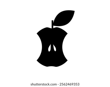 Dried Apple Core Icon, Organic Biodegradable Garbage Symbol, Fruits Compote Ingredient silhouette, Dry Apple Core shape Illustration