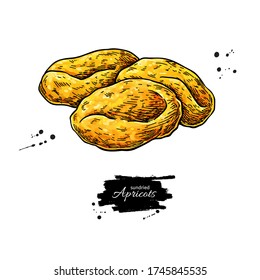 Dried apricot heap vector drawing. Hand drawn dehydrated fruit illustration. Healthy vegan raw food snack. Sketch of granola, cereals and oat milk ingredient.