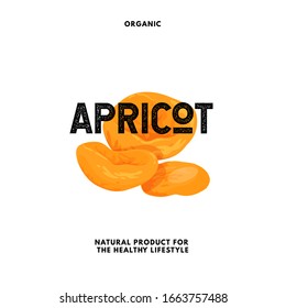 Dried apricots label. Fruits lettering badge design. Vector apricot logo design concept. Natural dried fruits emblem. Template of logo product with typography design and graphic sign of apricot