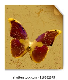 Dried butterfly on a crushed sheet of paper. Vector illustration