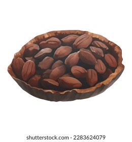 Dried Cacao Beans Isolated Hand Drawn Painting Illustration