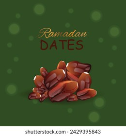 Dried dates in 3d illustration isolated on green background. Sacred staple usually served at Iftar table