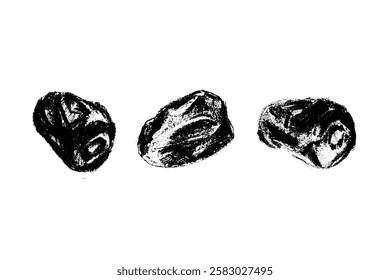 Gedroogde dadels tekeningen. Vector gedroogde datum symbool. Hand-getekende datum fruit illustratie met houtskool tekening textuur.