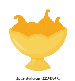 Dried dried dates in a vase. Vector stock image.passion. Sweet oriental fruits. isolated on a white background.