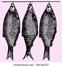 dried fish, doodle style, sketch illustration