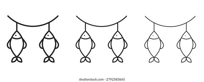 Dried fish icon in 3 editable stroke lines