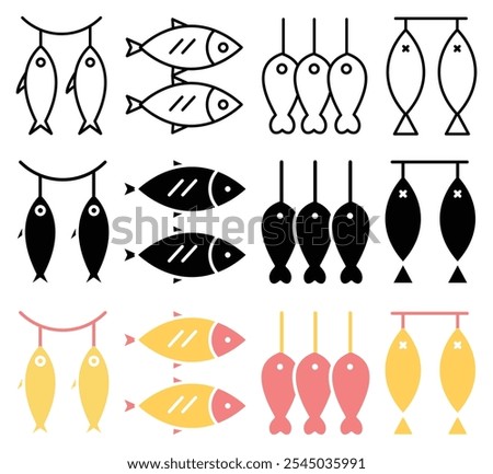 Dried fish icon collection on white background