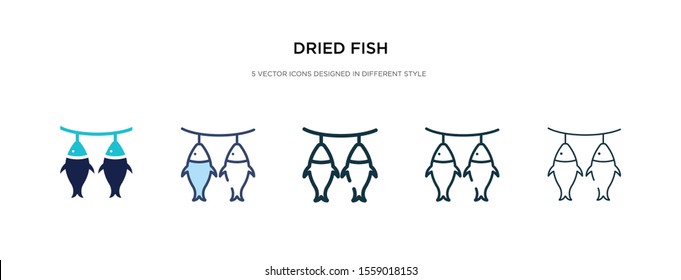dried fish icon in different style vector illustration. two colored and black dried fish vector icons designed in filled, outline, line and stroke style can be used for web, mobile, ui
