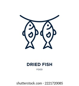 dried fish icon from food collection. Thin linear dried fish, fish, dry outline icon isolated on white background. Line vector dried fish sign, symbol for web and mobile