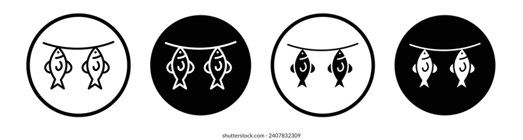 Dried fish icon set. sea stockfish vector symbol. smoked dry fishery sign in black filled and outlined style.
