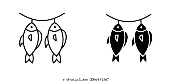 Dried fish icons in outline and fill. vector illustration for ui.