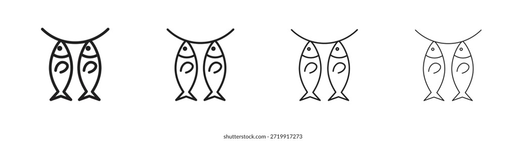 Dried fish icons, Set of linear icons. Black linear palm icons