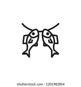 Dried fish line icon. Hanged fish, rope, catch. Seafood concept. Can be used for topics like fishing, market, stock fish