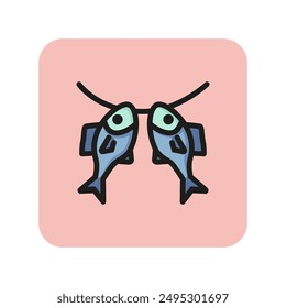 Dried fish line icon. Hanged fish, rope, catch. Seafood concept. Can be used for topics like fishing, market, stock fish