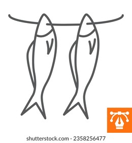 Dried fish line icon, outline style icon for web site or mobile app, oktoberfest and food, smoked fish vector icon, simple vector illustration, vector graphics with editable strokes.