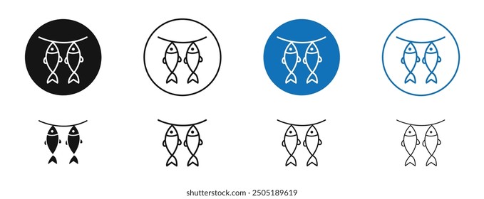 Dried fish vector icon in black and blue colors