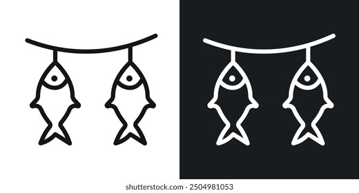 Dried fish vector icon set black and white filled and outlined style.
