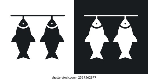 Dried fishline vector icon set in solid and outline style.