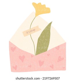Dried flower inside the envelope isolated on white background. Vector illustration