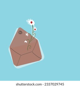 Dried flower inside the envelope isolated on light blue background. Vector illustration 