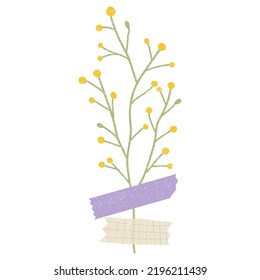 Dried flower with washi tape.  Flat hand drawn style illustration