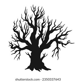 Dried forest tree sticker monochrome silhouette of plant that died from drought for Halloween banner design vector illustration