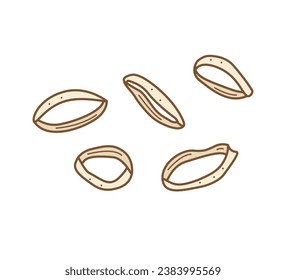Dried or fried onion squid rings, doodle cartoon vector. Illustration of a beer snack.