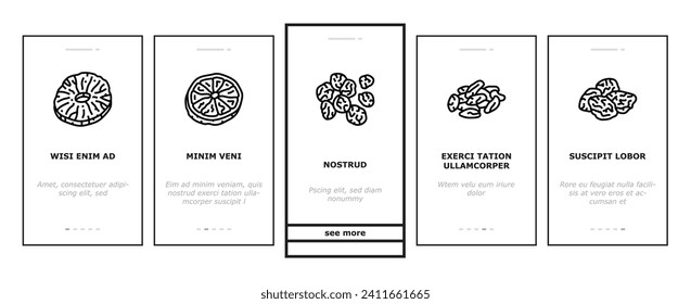 dried fruit healthy snack onboarding mobile vector. vegetarian dry, ingredient diet, mix organic nutrition natural dried nut, assortment dried fruit healthy snack illustrations