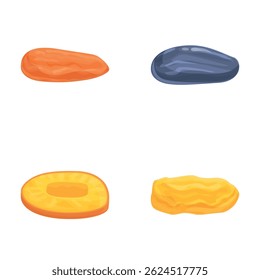 Dried fruit icons set cartoon vector. Delicious healthy dried fruit. Natural organic food