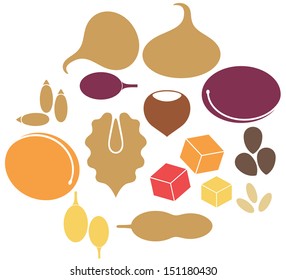 Dried fruit. Isolated icons on white background. Vector illustration