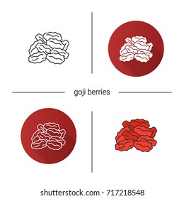 Dried Goji Berries Icon. Flat Design, Linear And Color Styles. Raisins. Isolated Vector Illustrations