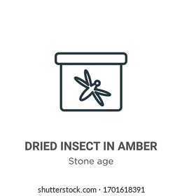 Dried insect in amber outline vector icon. Thin line black dried insect in amber icon, flat vector simple element illustration from editable stone age concept isolated stroke on white background