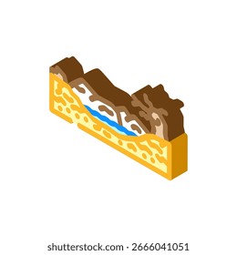 Icono isométrico de fuente de agua sucia de paisaje seco. Vector de fuente de agua sucia de paisaje seco. ilustración de símbolo aislado