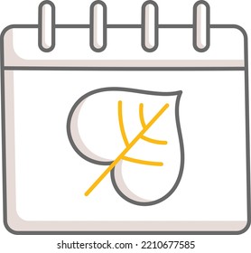 Dried Leaf Calendar Vector Icon Design, Autumn or Fall activities Symbol, deciduous weather Sign, harvesting season Elements Stock illustration, Dead leaves calendar Concept