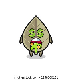 dried leaf character with an expression of crazy about money , cute style design for t shirt, sticker, logo element