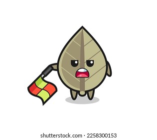 dried leaf character as line judge hold the flag down at a 45 degree angle , cute style design for t shirt, sticker, logo element