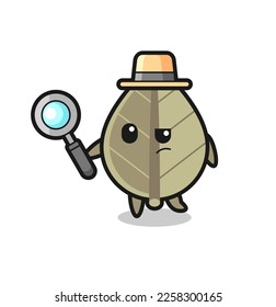 personaje detective de hojas secas está analizando un estuche, diseño de estilo lindo para camiseta, pegatina, elemento logo