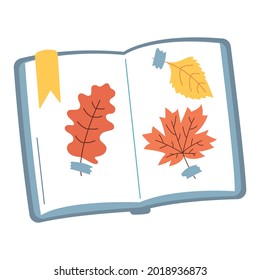 Dried leaves scrapbooking icon. Herbarium collecting. Cozy autumn vibes. Vector illustration isolated on white background.