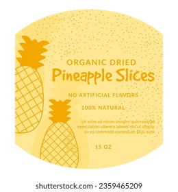 Dried natural and organic pineapple slices, tasty snacks and nutritious meal with no artificial flavors added. Weight and details. Products packages or labels, emblems or logo. Vector in flat style