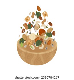 Dried nuts and seeds levitation illustration logo