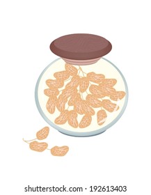 Dried Peanuts with Shells in A Glass Jar, Good Source of Dietary Fiber, Vitamins and Minerals. 