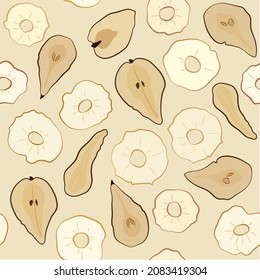 Dried pear and apple. Fruit chips from pear and apple. Vector illustration 