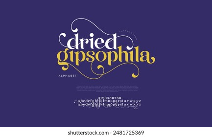 Dried premium luxury elegant alphabet letters and numbers. Vintage wedding typography classic serif font decorative vintage retro. creative vector illustration