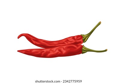 Dried red chili  isolated on white background.Vector illustration cartoon style.