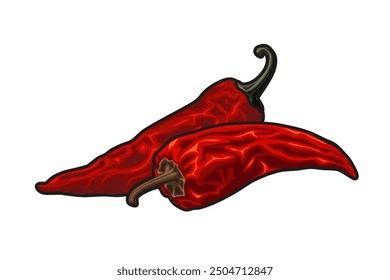 Dried red chili isolated on white background.Vector illustration cartoon style.