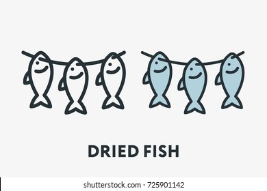Dried Salted Fish Hanging on a Rope Seafood Minimal Flat Line Outline Colorful and Stroke Icon Pictogram